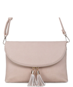 Women's Envelop Clutch Crossbody Bag With Tassels Accent WU075 NUDE
